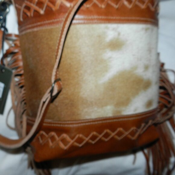Myra Bag Hand-Tooled Leather Hairon Cowhide fringed Shoulder Bag🆕SHIP📦🏃🏻💨⚡ - Picture 8 of 16